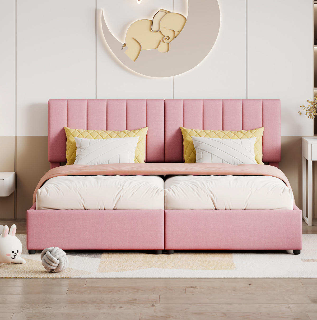 ČALÚNENÁ posteľ 180/200 cm, ľanový poťah ružová, s hydraulickým úložným priestorom - pink, textil (180/200cm) - BEAOK