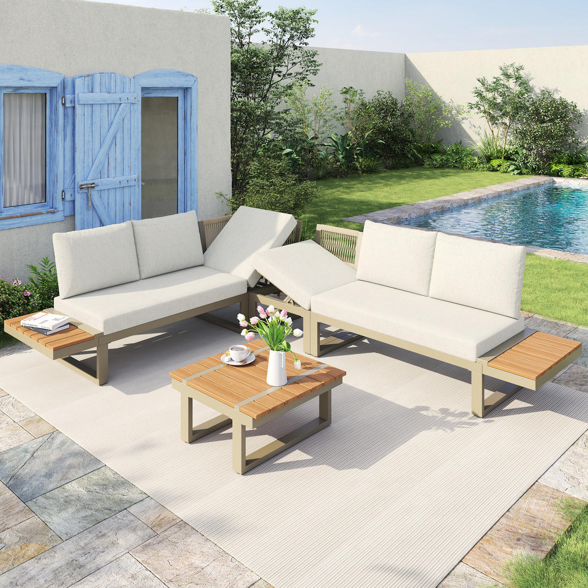 GARTENMÖBELSET Flex Beige - Beige, Metall - ComfortXL