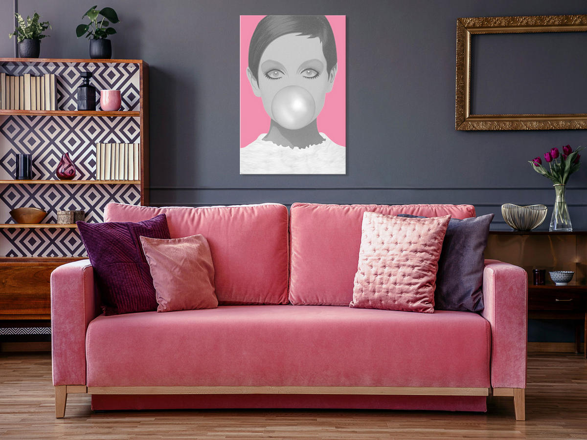 KUNSTDRUCK Grau 40/60 cm - Pink/Grau, Textil (40/60cm) - KUNSTLOFT