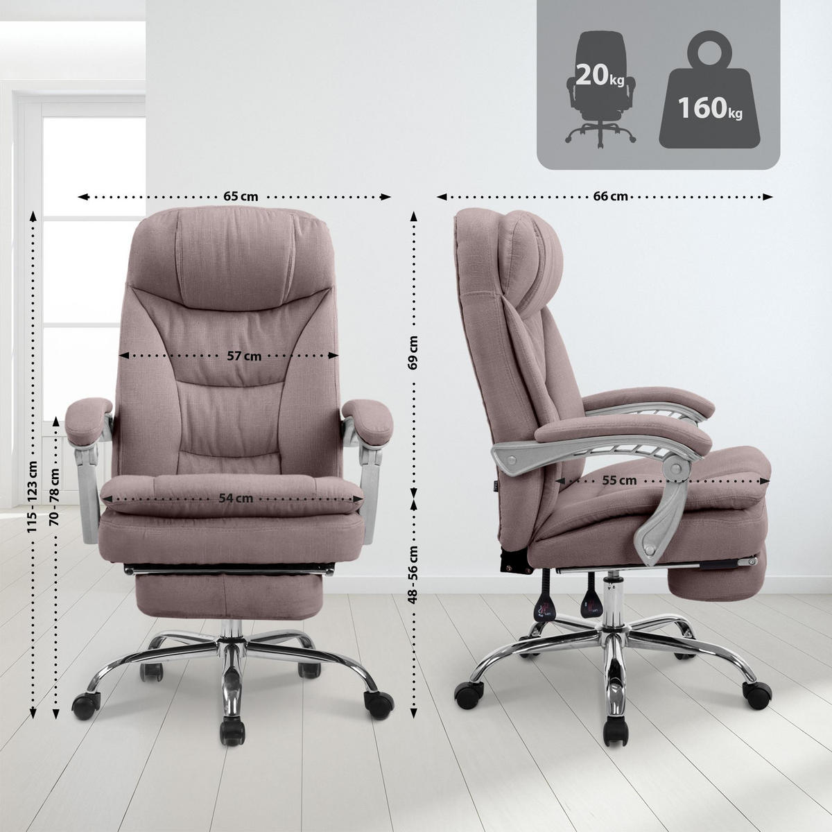 CHEFSESSEL Stoff Taupe - Taupe/Chromfarben, Textil/Metall (65/115/66cm) - CLP