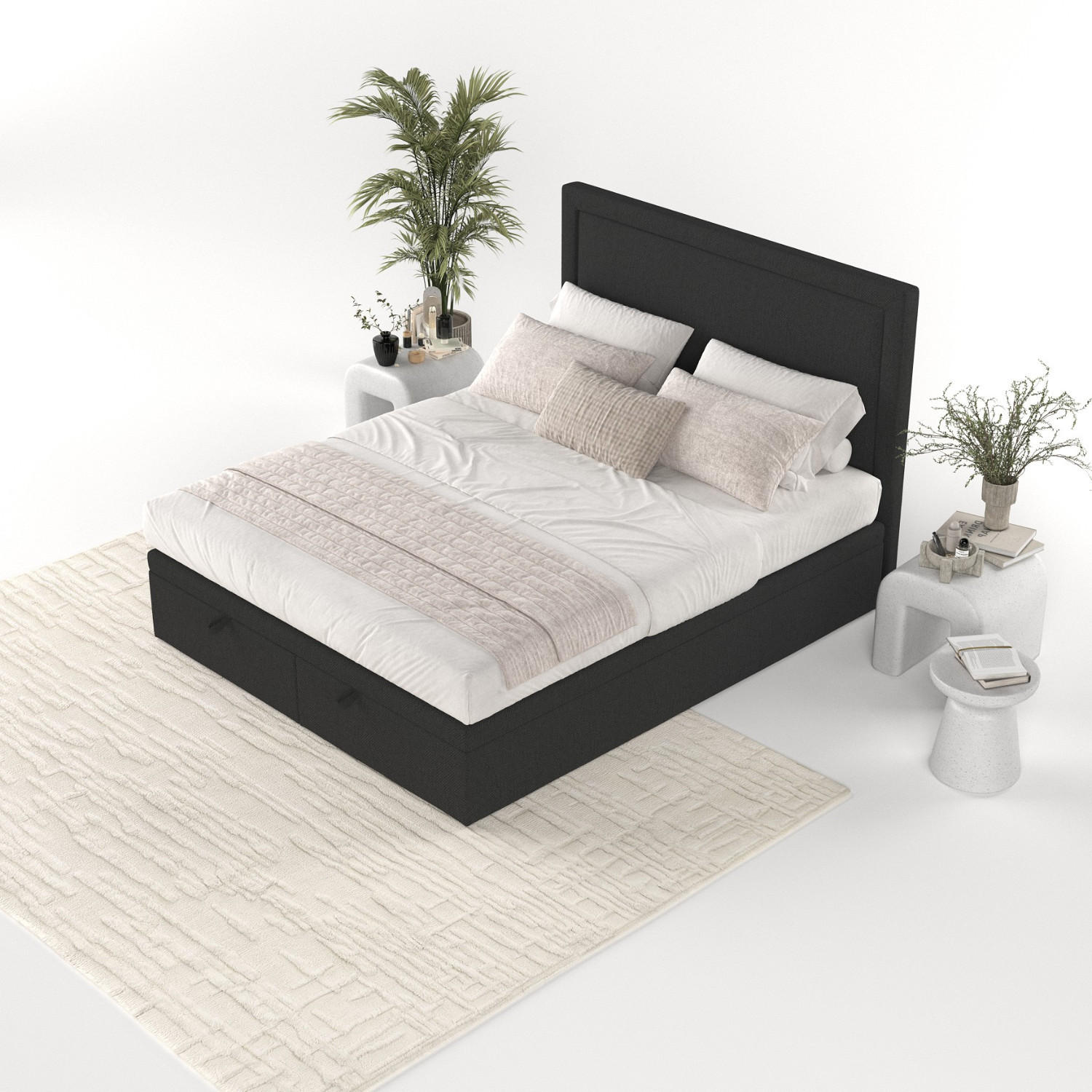 Thumbnail - AltaBeds Polsterbett, Schwarz, Textil, Buche, Kiefer, 180x200 cm, Hergestellt in Europa, Schlafzimmer, Betten, Polsterbe...