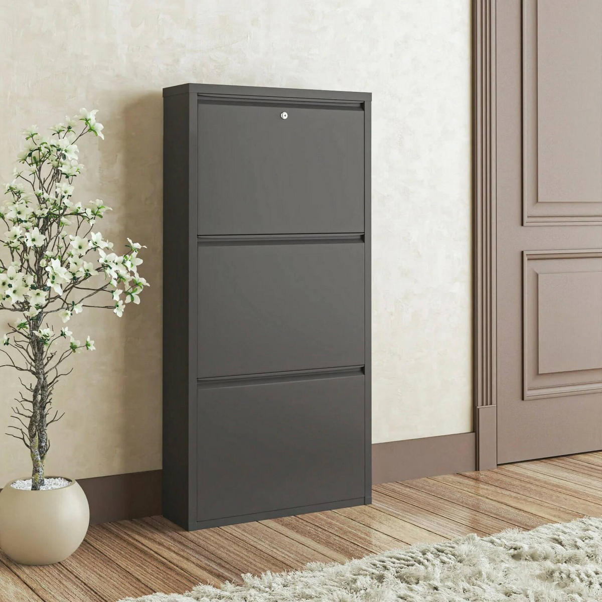 SCHUHSCHRANK Schwarz 15/50/104 cm - Schwarz, Metall (50/104/15cm) - DMORA