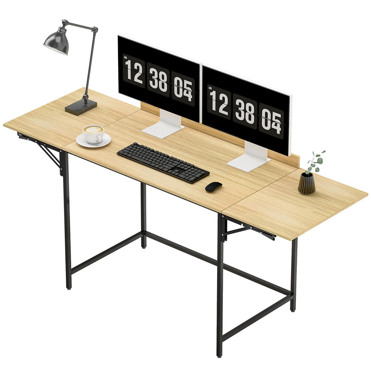 COMPUTERTISCH Eichefarben und Schwarz klappbar mit Ausziehplatten 170/58/78 cm - Eichefarben, Holzwerkstoff (58/170/78cm) - PANGIVO