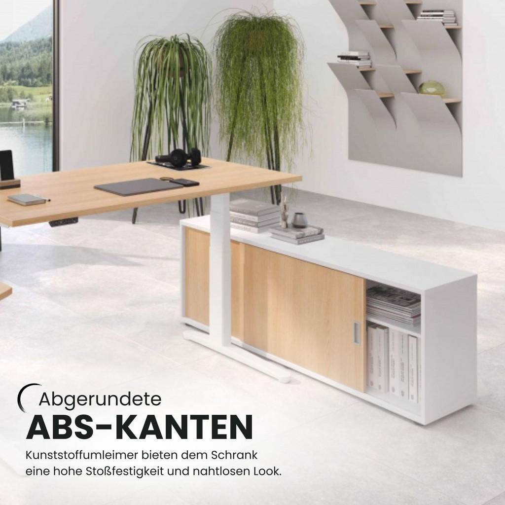 Thumbnail - bümö Lowboard, Ahorn, Silber, Holzwerkstoff, Ahorn, 2 Fächer, Rechteckig, 160x52x40 cm, FSC Mix, Arbeitszimmer, Aktensch...