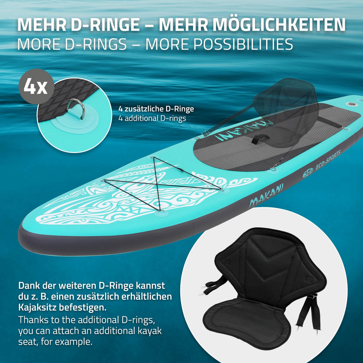 STAND UP PADDLE BOARD Makani Türkis - Türkis, Kunststoff (320/80/15cm) - ECD-Germany