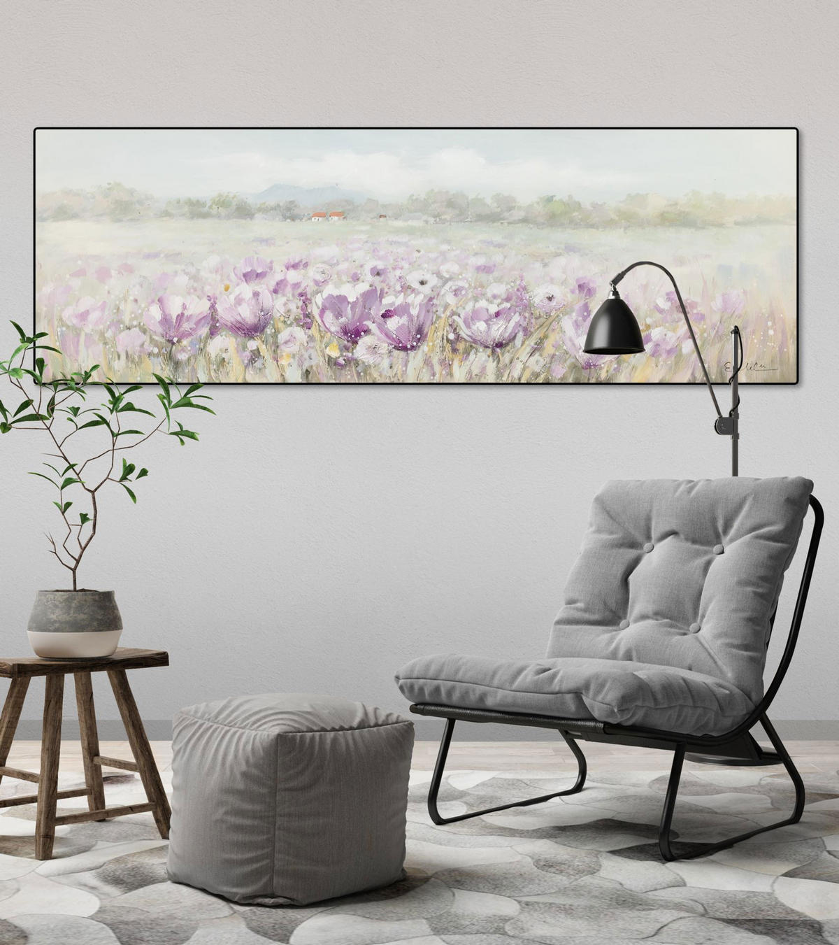 ÖLGEMÄLDE 150/50 cm - Lila/Grün, Holz/Textil (150/50cm) - KUNSTLOFT
