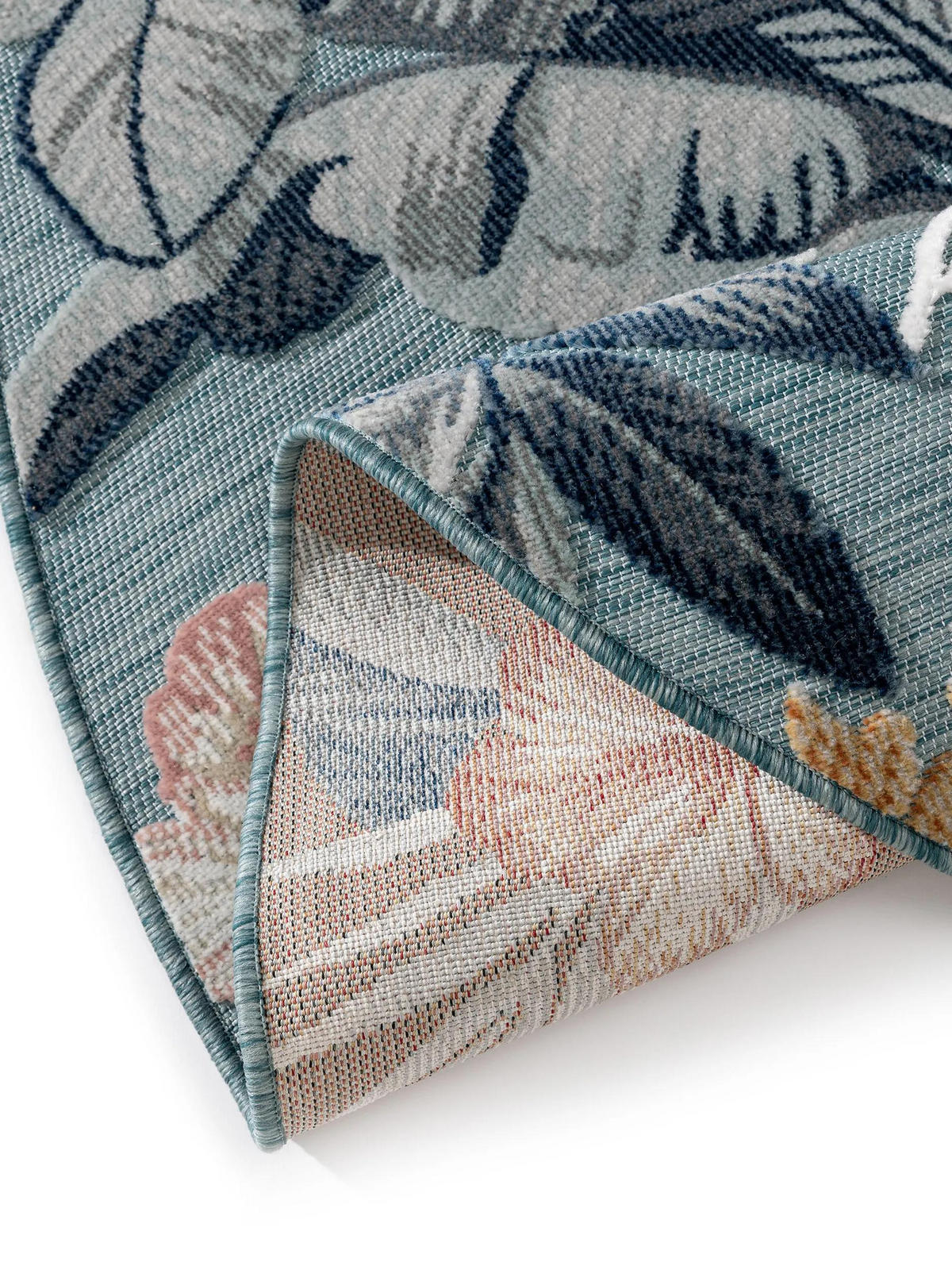 OUTDOORTEPPICH Flora Multicolor ø 200 cm rund - Blau/Creme, Kunststoff (200/200cm) - benuta