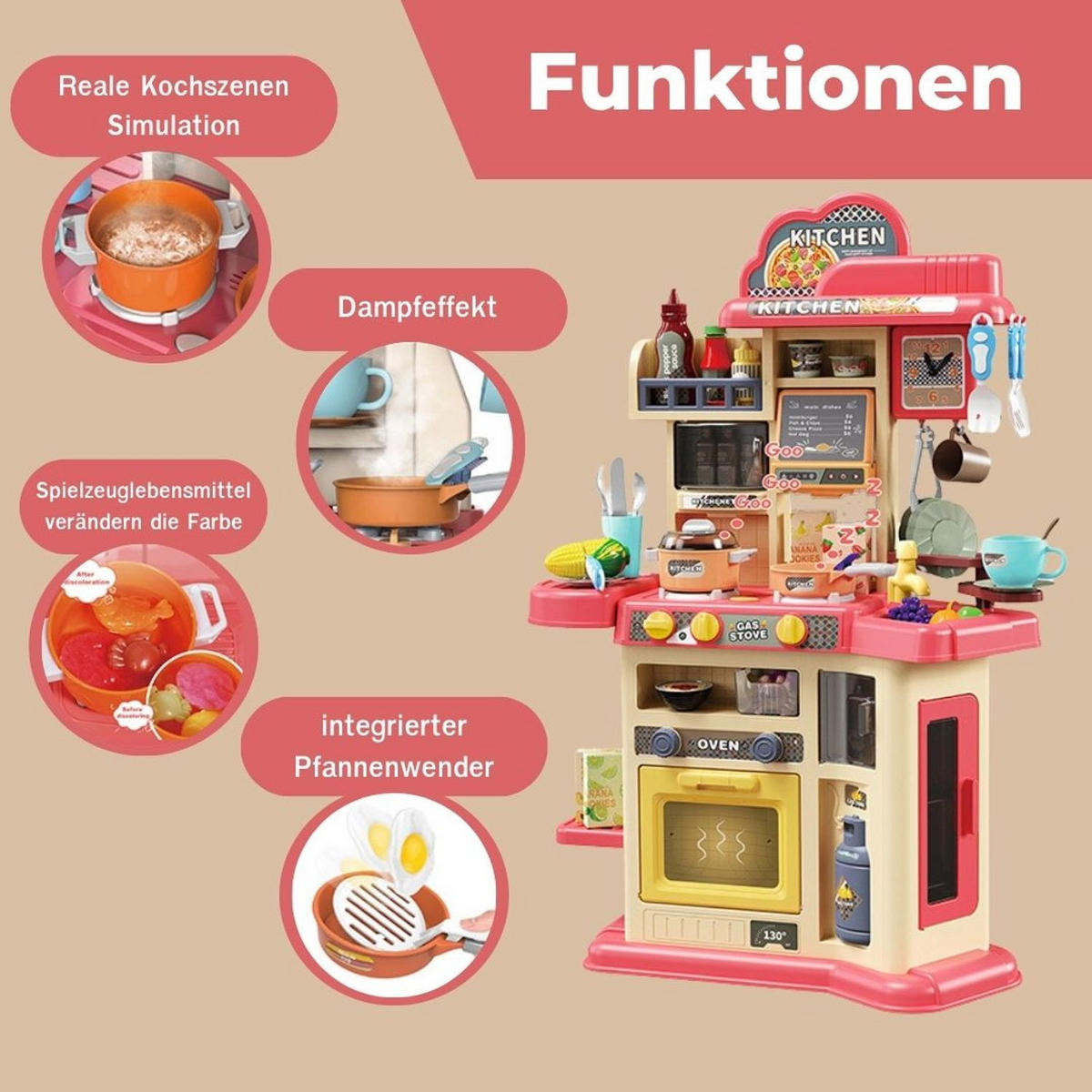 KINDERKÜCHE JOE in Rot mit Zubehör 46-tlg - Rot, Kunststoff (23/55cm) - Coemo