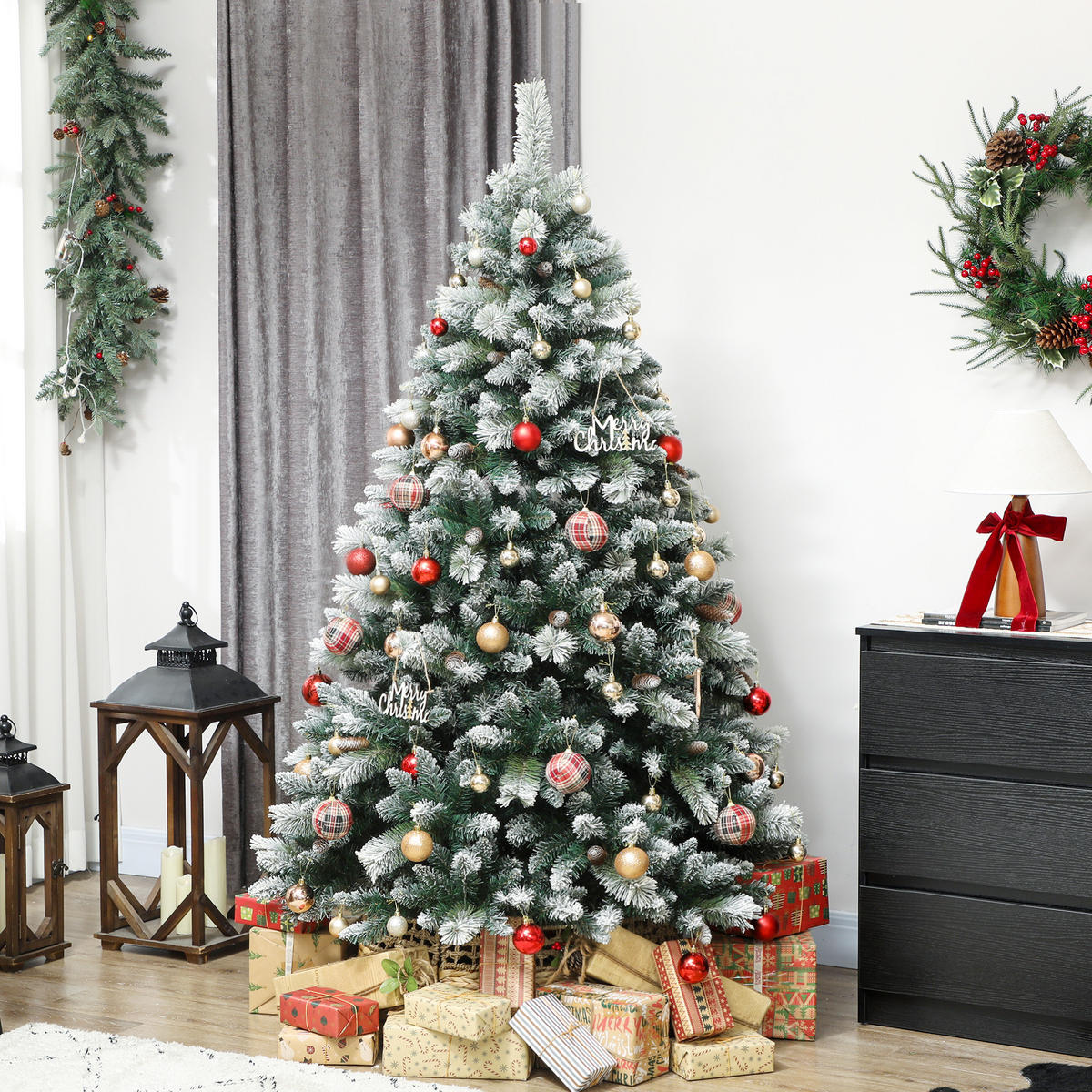 WEIHNACHTSBAUM DE-41586 Schnee, 1000 Spitzen, Tannenzapfen 180 cm - Weiß/Grün, Kunststoff (180cm) - ComfortXL