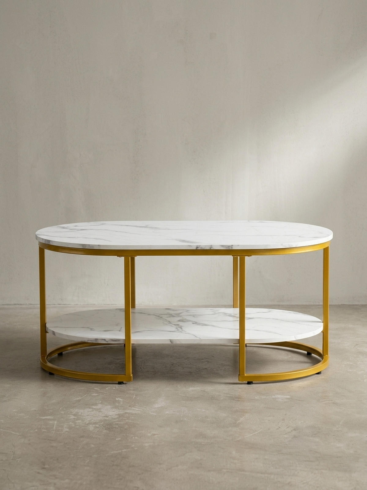 COUCHTISCH mit Marmor Optik, rechteckig, Ablage, goldenes Metallgestell, Weiß 100x60x45 cm - Goldfarben/Weiß, Holzwerkstoff/Metall (60/100/45cm) - KADIMA DESIGN