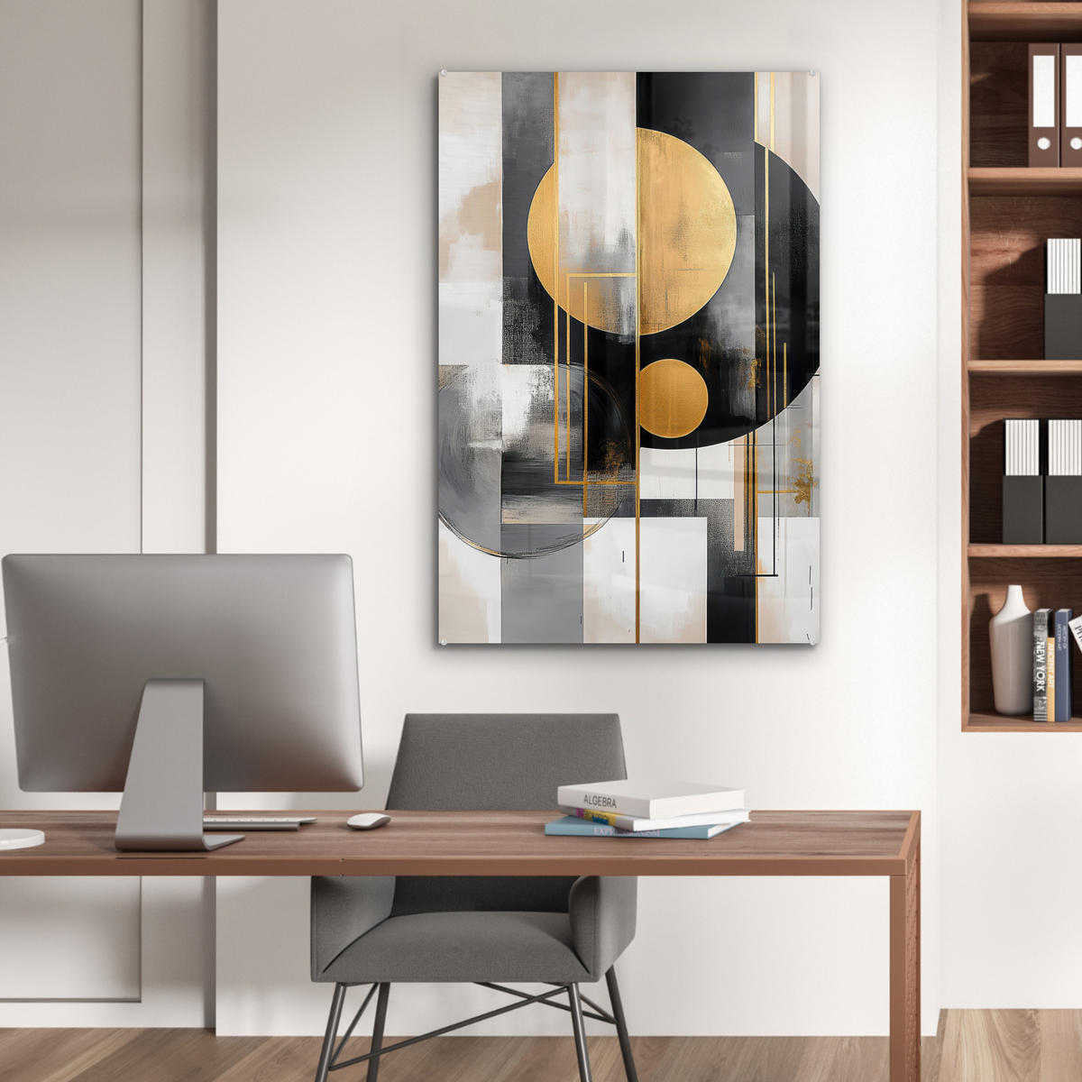ACRYLGLASBILD Abstrakt - Gold - Silber - Formen - Ästhetisch - Modern 60x90 cm - Goldfarben, Glas (60/90cm) - MuchoWow