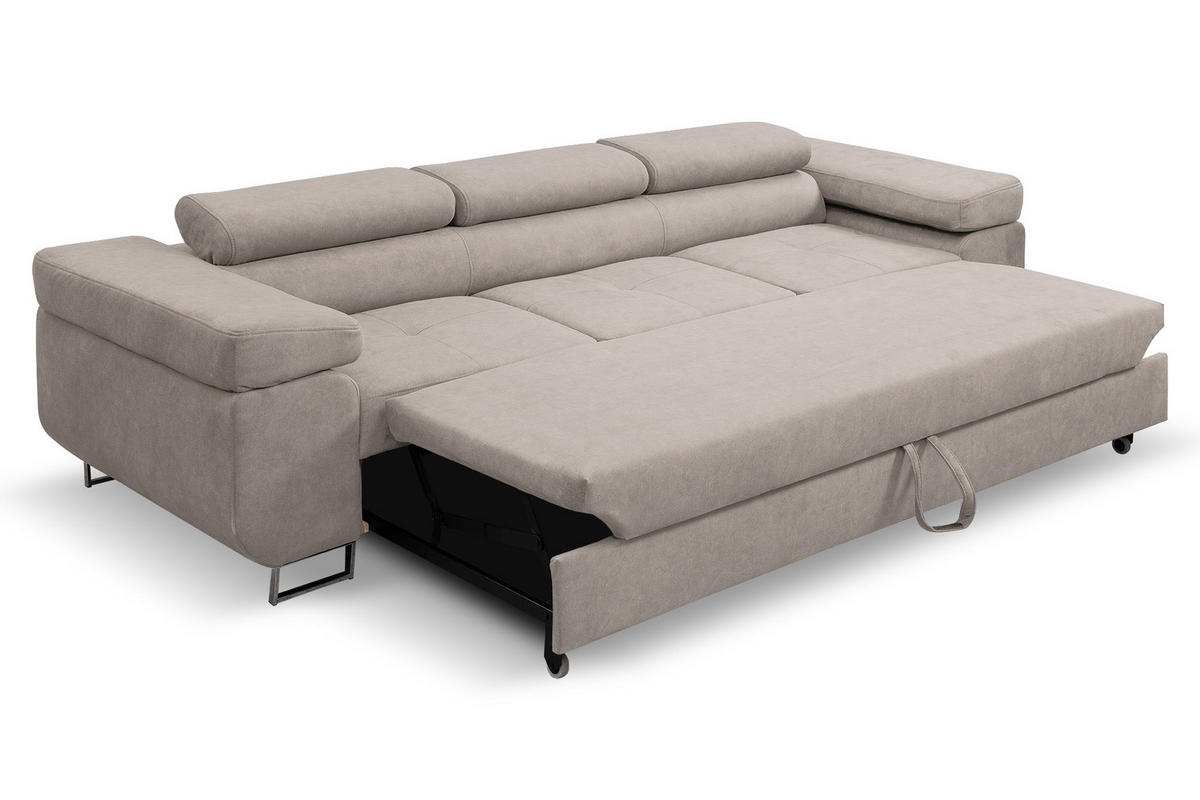 SOFA Marlene II 274 x 97 cm, mit verstellbaren Kopfstützen Schlaffunktion Wohnzimmersofa 3 Sitzer, beige - Beige, Kunststoff (274/87/97cm) - Margaret Hadas24