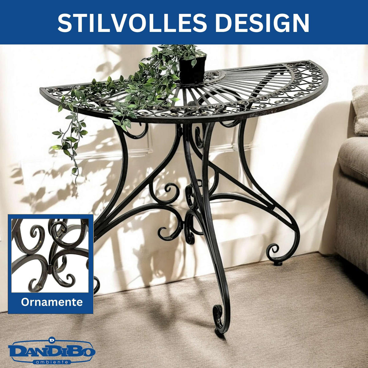 WANDTISCH Halbrund Metall Braun 90 cm - Braun, Metall (47/90/74cm) - DanDiBo