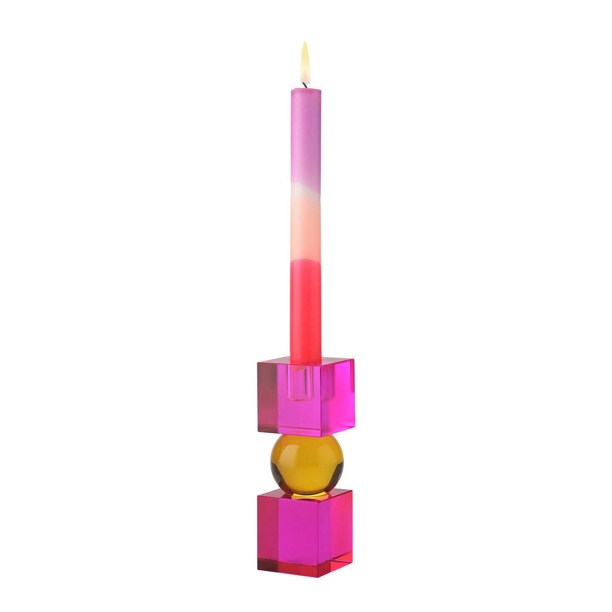 KERZENHALTER Sari 2 Cubes, Glas, Pink / Orange, H 14 cm - Pink, Glas (17/8/8cm) - Gift Company