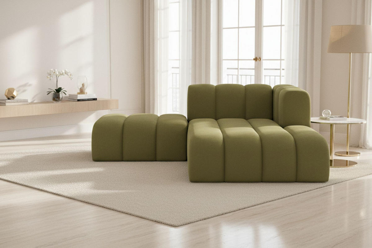 CHAISELONGUE Mit Hocker Grand, Veloursstoff Salvador, Olive, Rechts - Olivgrün, Holz (204/179cm) - Kaiser Möbel