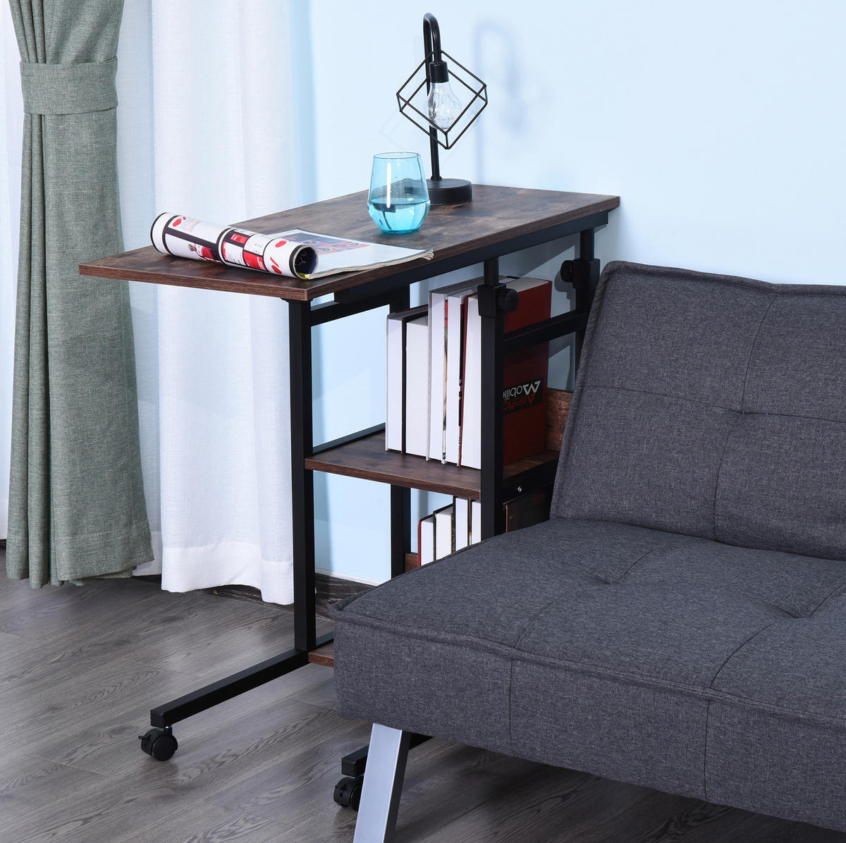 BEISTELLTISCH aus Metall und Holzwerkstoff 80x40x72-82 cm Braun höhenverstellbar mit Rollen - Braun, Metall (80/40/82cm) - IVMEU