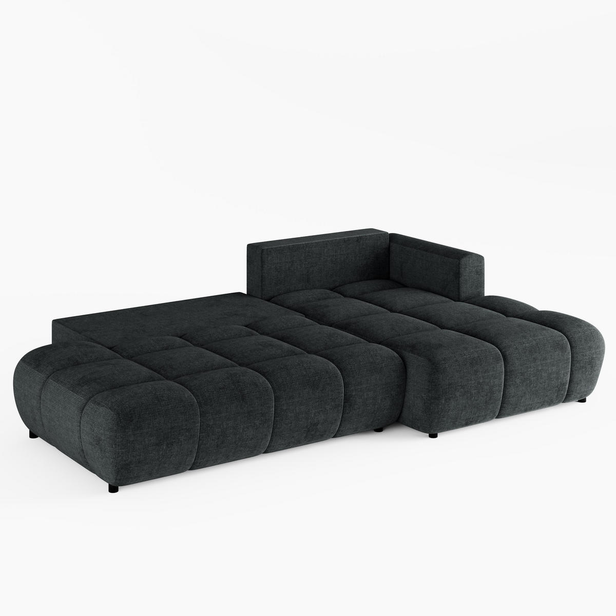 ECKSOFA BARI Rechts Dunkelgrau Chenille-Stoff L-Form Couch mit Schlaffunktion & Bettkasten - Dunkelgrau/Schwarz, Holz (280/170cm) - Barchello