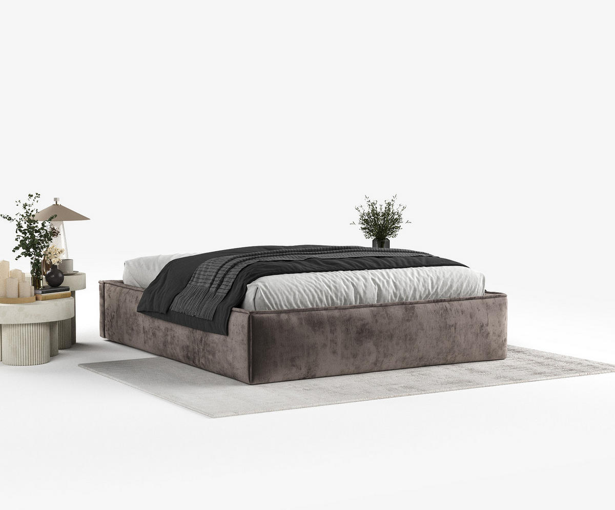 POLSTERBETT Alvar Braun 120/200 cm im Chenille-Stoff - Schwarz/Naturfarben, Holz/Holzwerkstoff (120/200cm) - Maison de Reve