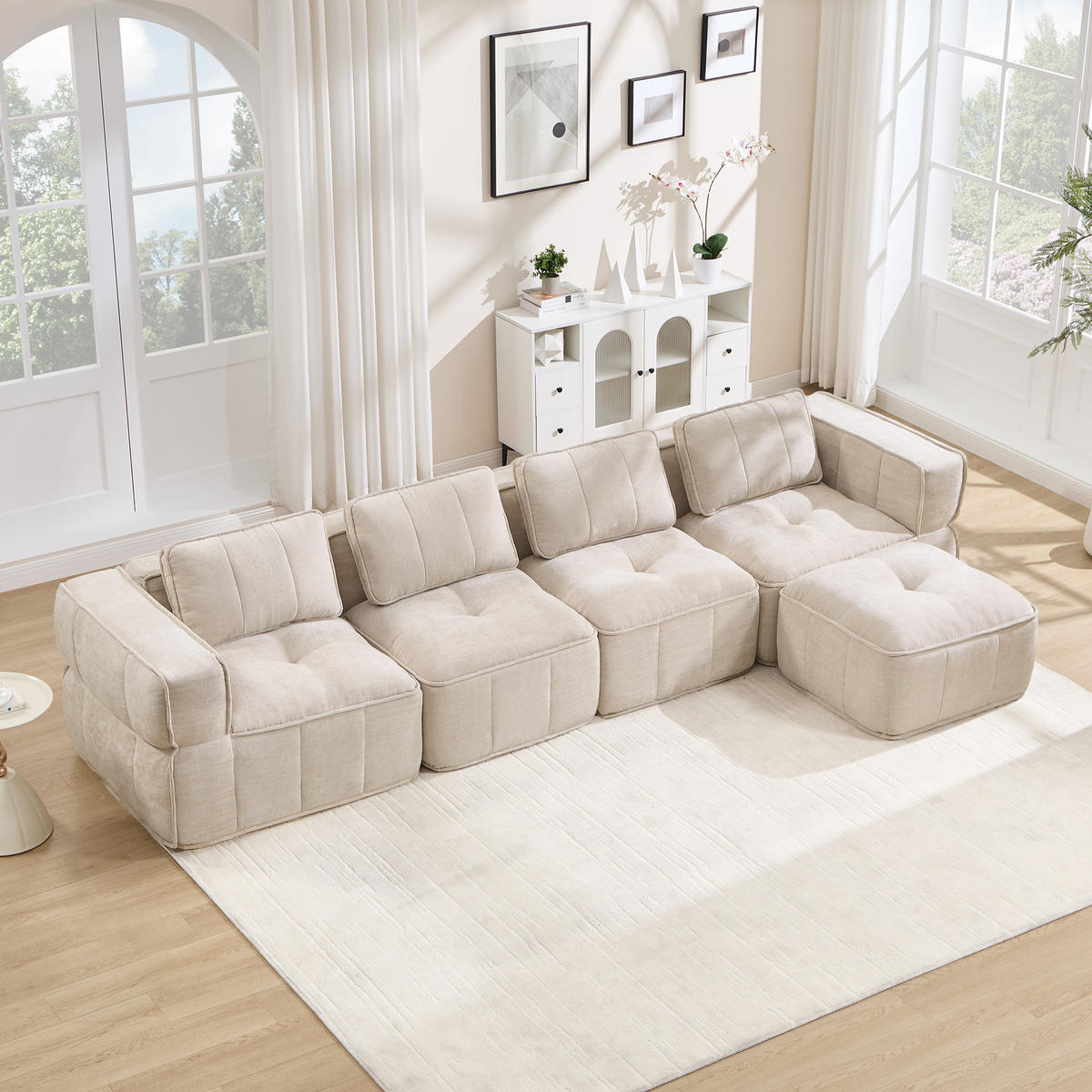 ECKSOFA 344/162/67 cm Beige mit 1 Fußhocker - Beige, Textil (344/162cm) - Oxeza