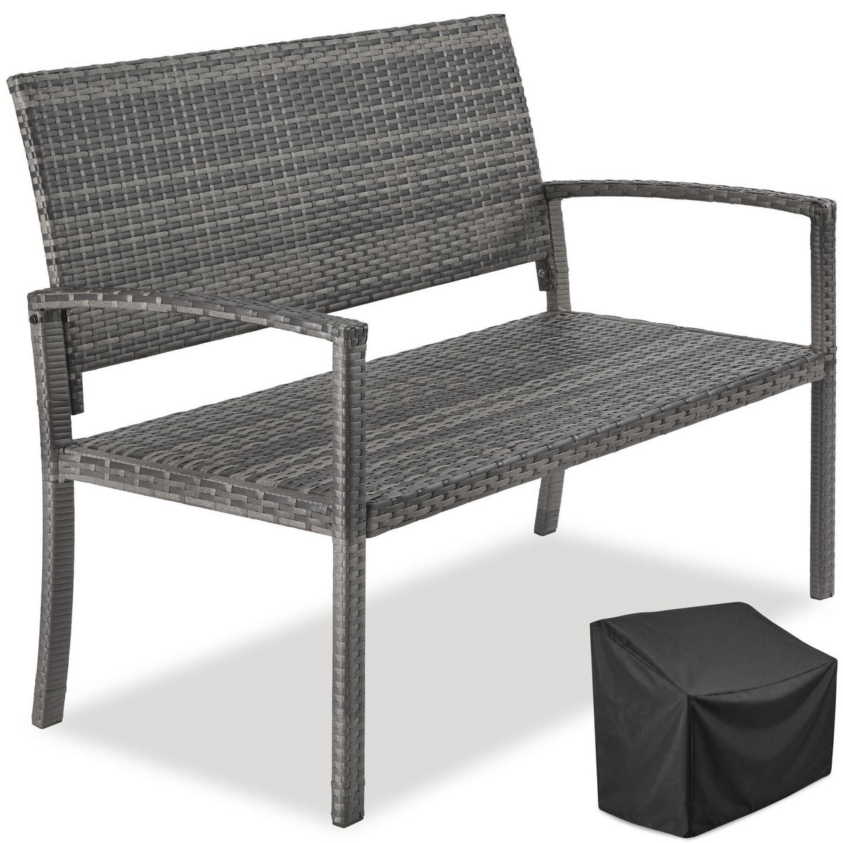 RATTAN-GARTENBANK Murat, 125 x 62,5 x 90 cm, inklusive Schutzhülle, grau - Grau, Kunststoff (125/90/62.5cm) - tectake