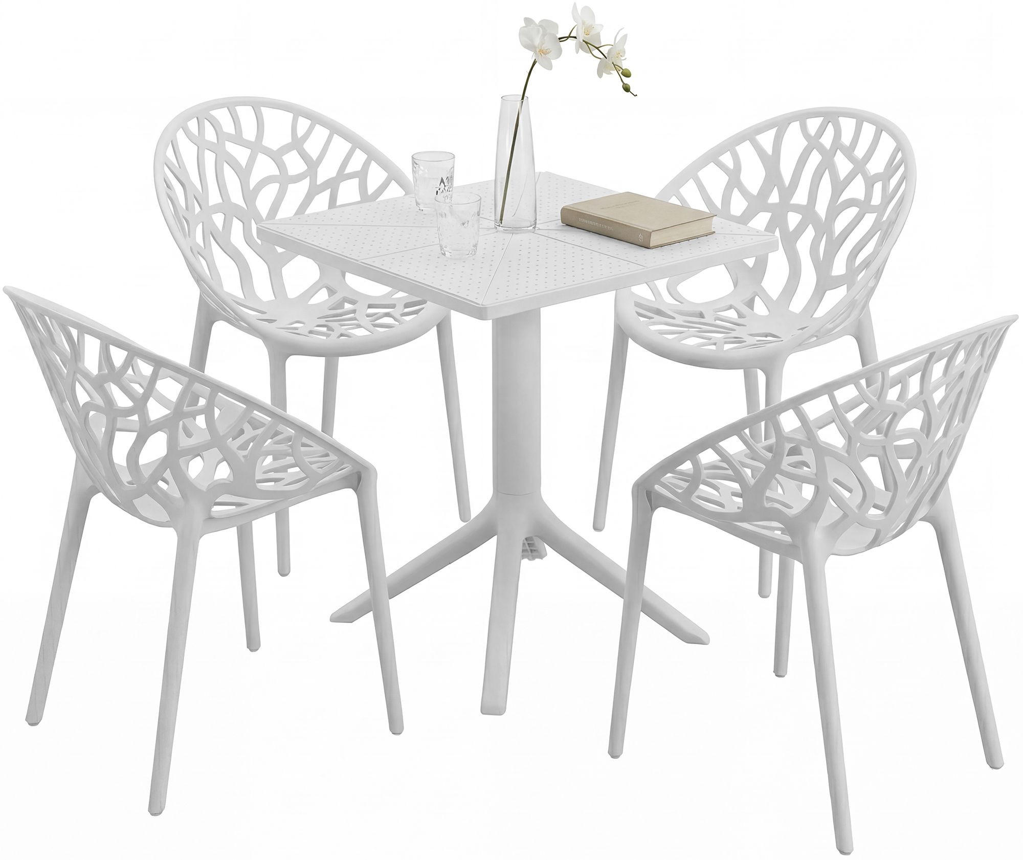 GARTENMÖBEL-SET Sofia 4 Stühle 180x180x80cm Kunststoff Weiß Balkonset - Weiß, Kunststoff - DELUKE