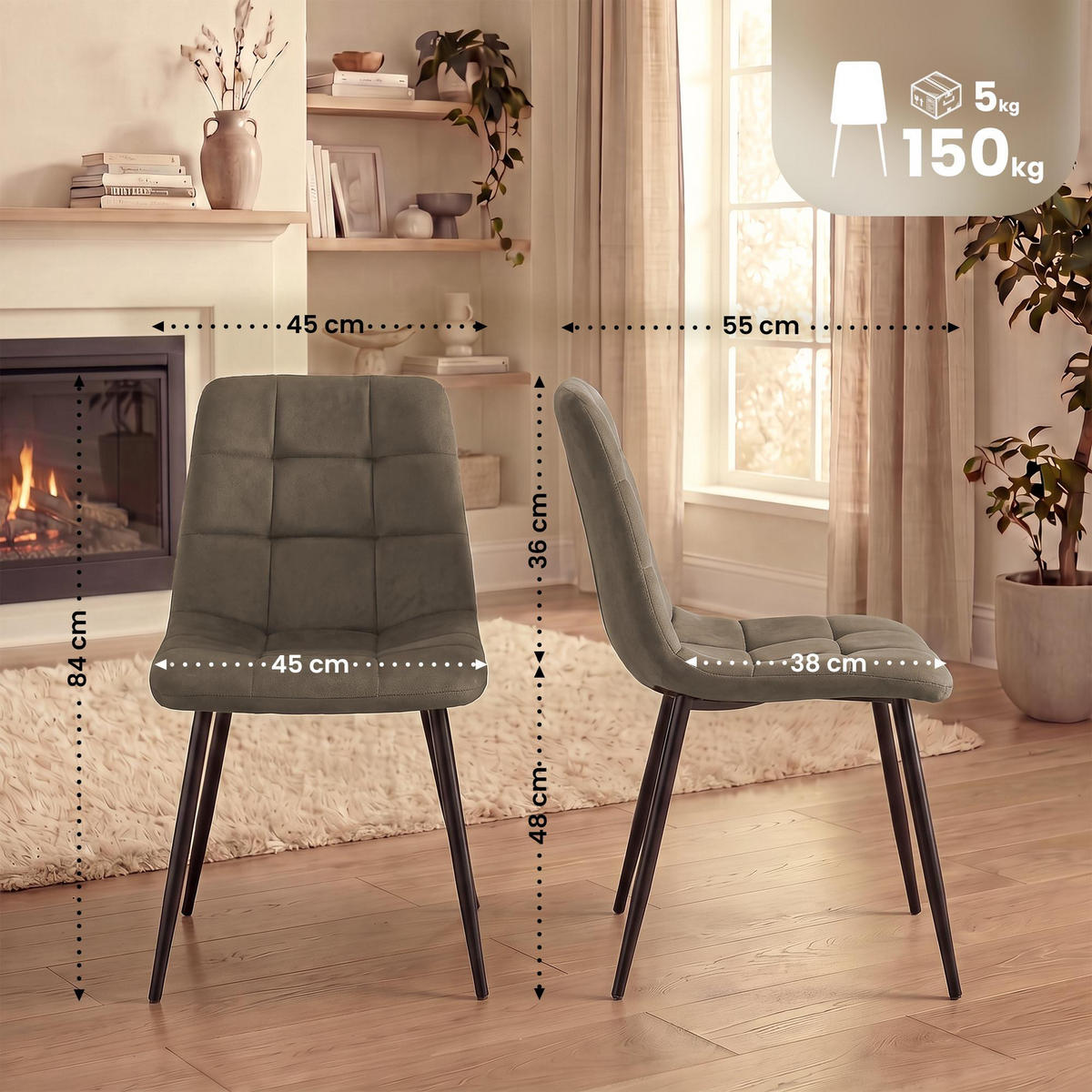 STUHL Samt Taupe - Taupe, Textil/Metall (45/84/55cm) - CLP