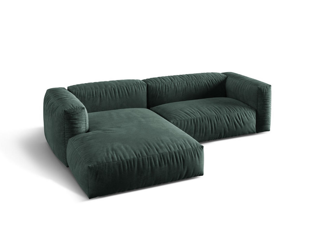 ECKSOFA modular links Martina aus Samt petrol 2 Sitzplätze - Salbeigrün, Textil (176/283cm) - Micadoni