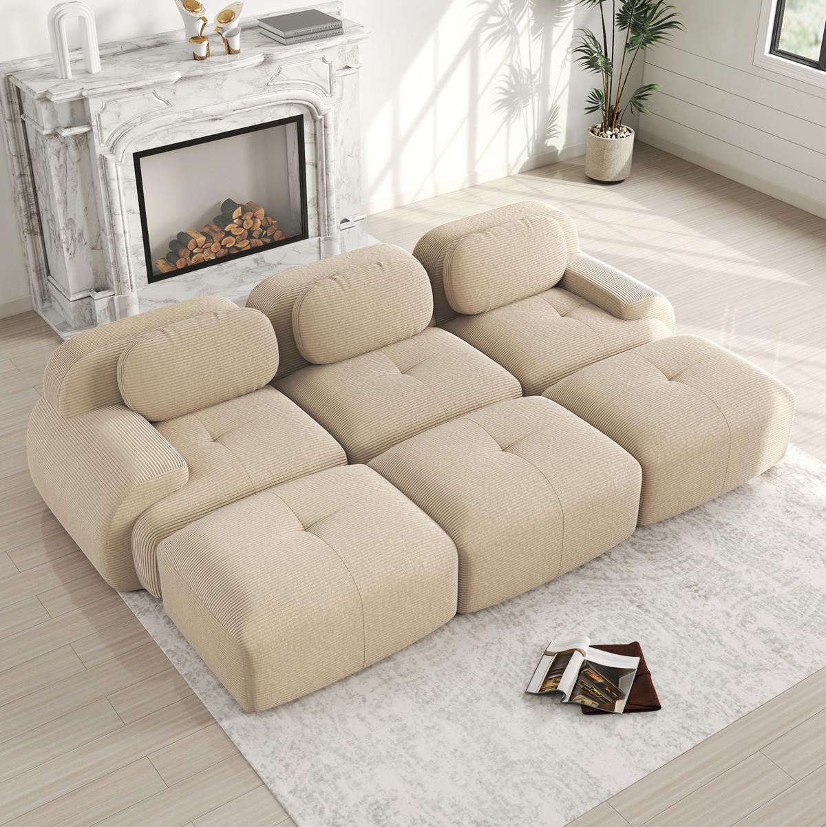 ECKSOFA modular rahmenlos Cord Beige montagefrei - Beige, Textil (298/75/178cm) - IVMEU