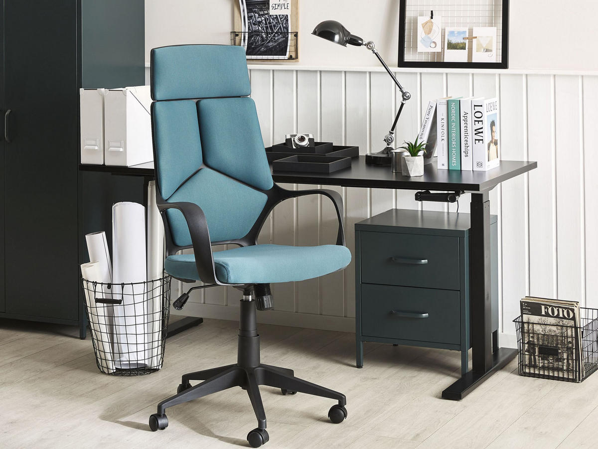 BÜROSTUHL Polyester Blau Delight - Blau, Kunststoff/Textil (64/116/64cm) - Beliani