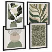 BILDER SET 4er Set - 50x50 cm & 40x60 cm Schwarzer Rahmen - Blätter geometrische Formen abstrakt - Schwarz, Kunststoff (50/50cm) - TULUP
