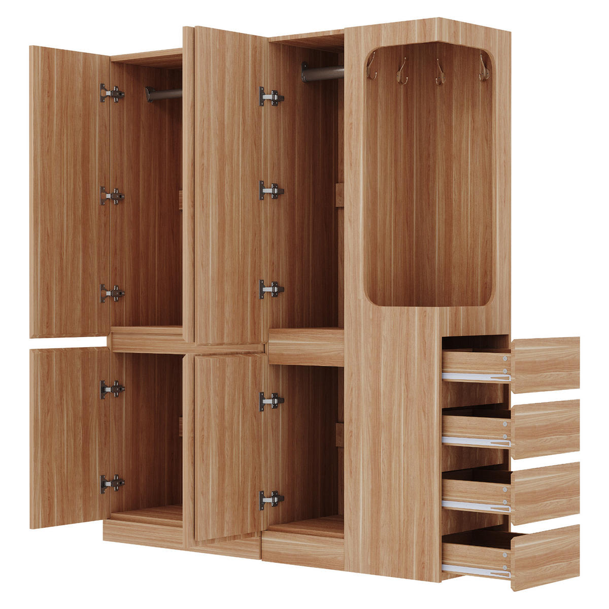 KLEIDERSCHRANK 140x40x170cm Schubladen Stauraum Holz Rechts - Naturfarben, Holz (140/170/40cm) - FLIEKS
