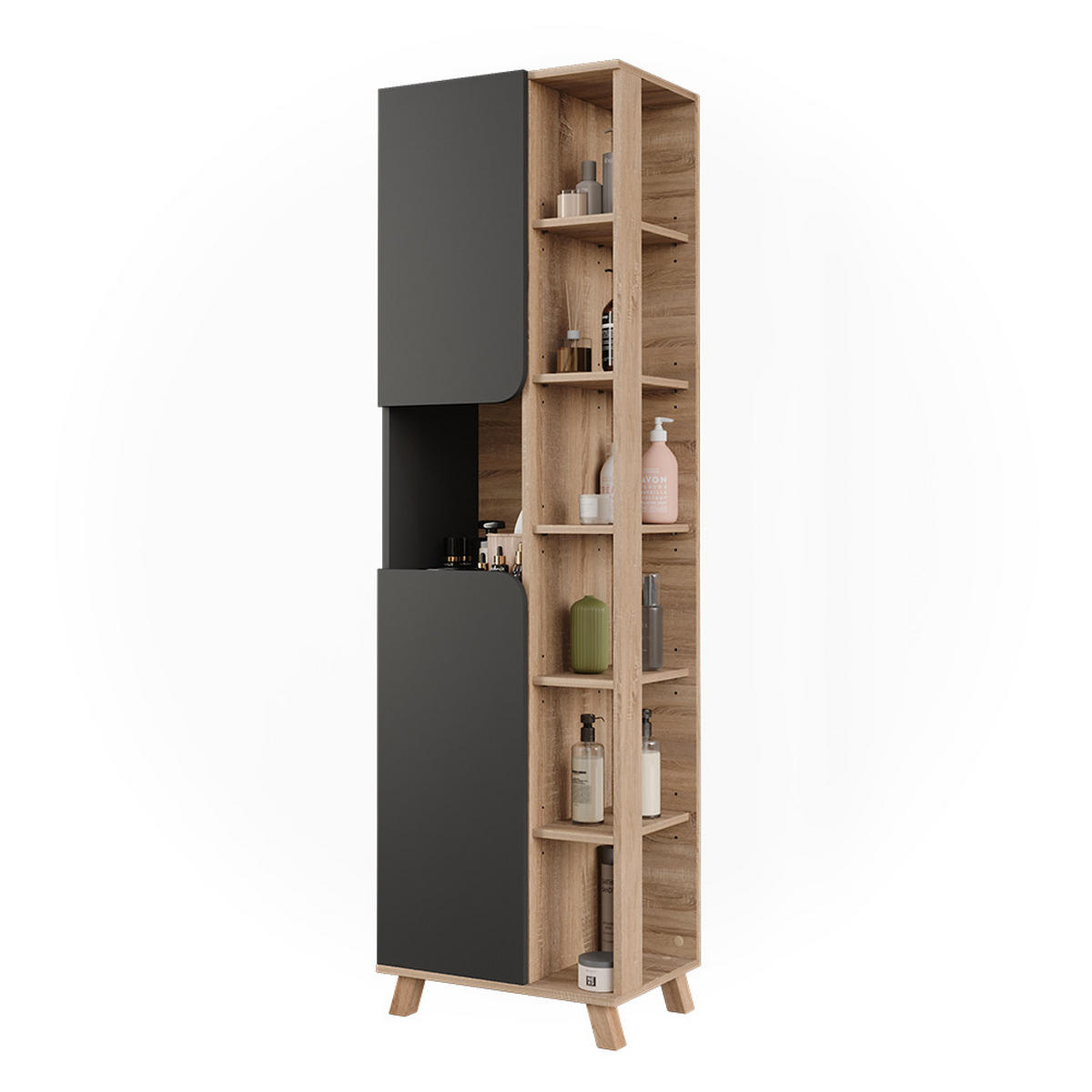 HOCHSCHRANK Karen Sonoma/Anthrazit 50 x 175 cm mit 2 Türen - Anthrazit/Sonoma Eiche, Holzwerkstoff (50/175/35cm) - Vicco