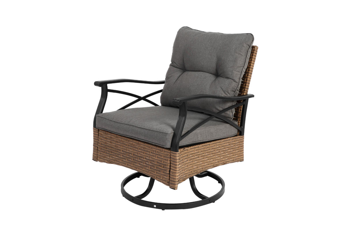 GARTENMÖBEL 64x58x82cm grau aus Stahl und PE-Rattan, mit Drehfunktion - Grau, Metall - Modfu
