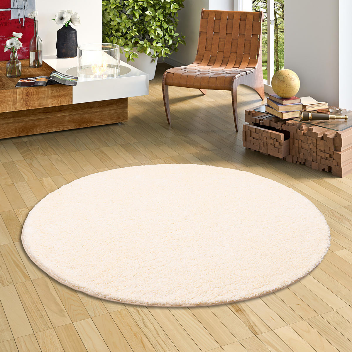 HOCHFLOR SHAGGY TEPPICH PALACE RUND - Creme, Textil (200/200cm) - Snapstyle