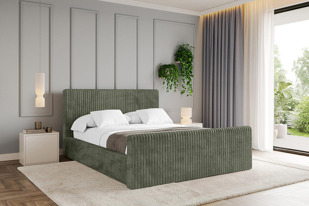 POLSTERBETT mit Bettkasten, Fußteil und Lattenrost, Boxbett ohne Matratze - ALOVA-Z-V1 - Olivgrün, Holzwerkstoff/Textil (160/200cm) - ALTDECOR