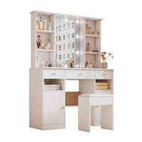 SCHMINKTISCH 110/40/151 cm in Weiß mit LED-Beleuchtung und viel Stauraum - Weiß, Holzwerkstoff (40/151/110cm) - Flora Grace