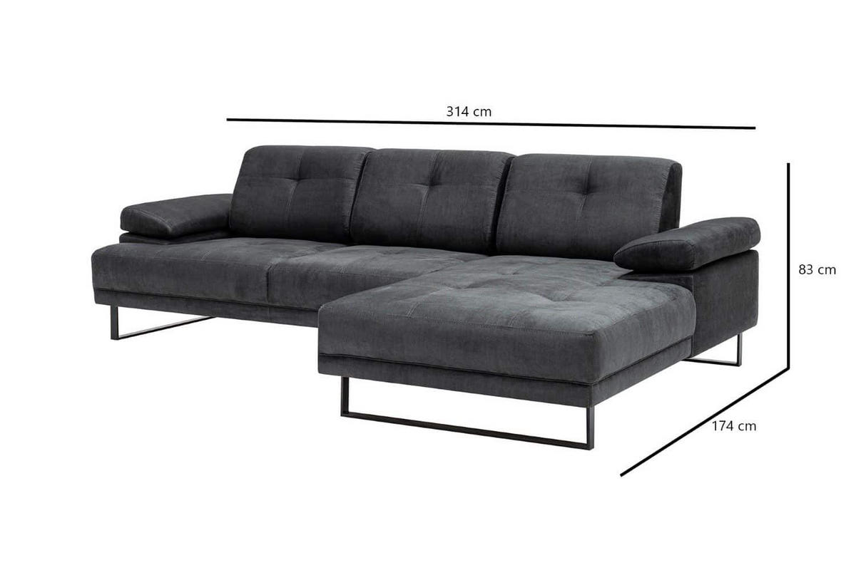 ECKSOFA mit verstellbarer Rückenlehne - Beige/Schwarz, Textil/Metall (174/314cm) - myHomelando