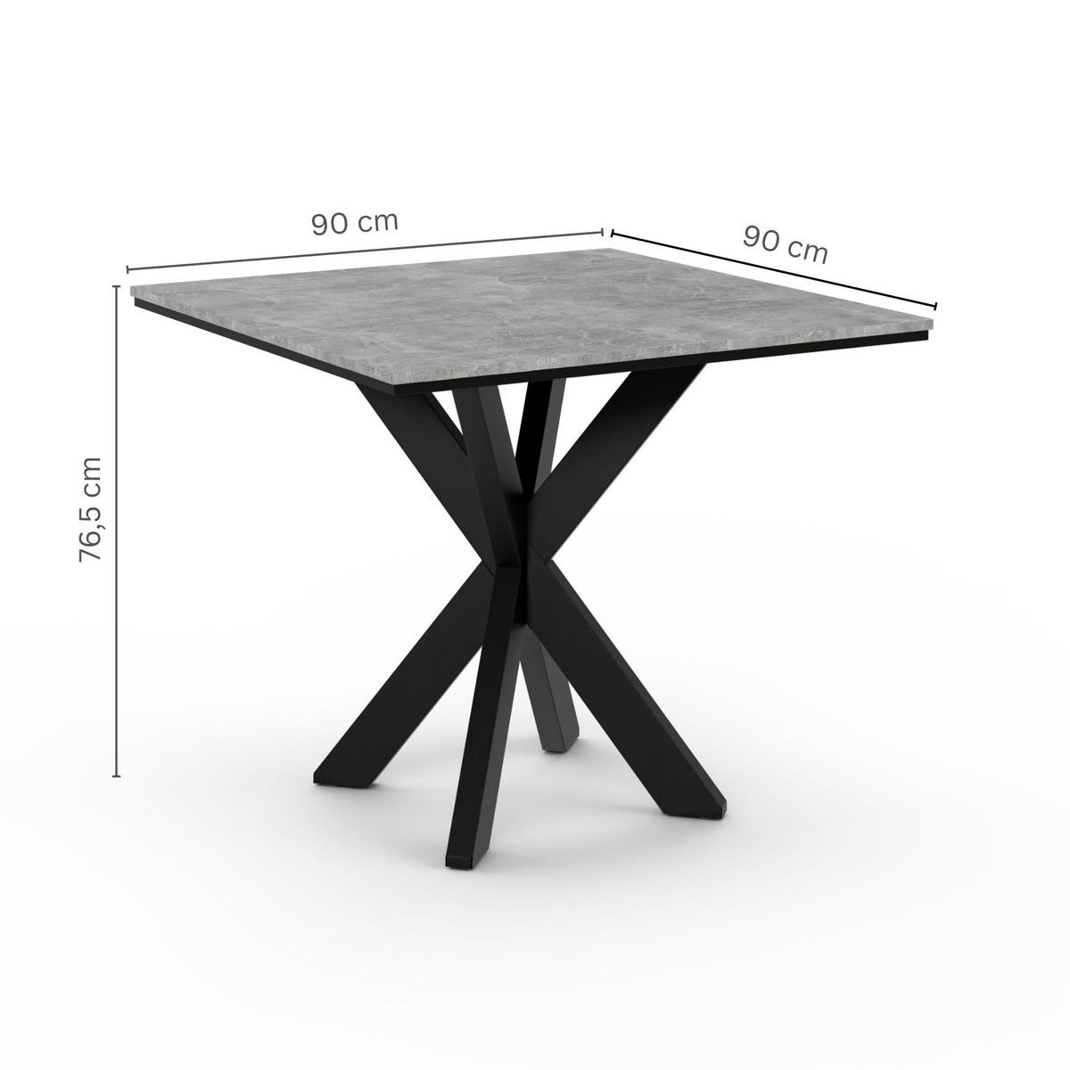 ESSTISCH Grau Betonoptik 90x90 cm - Schwarz/Grau, Holzwerkstoff (90/90/76.5cm) - PROSPERO