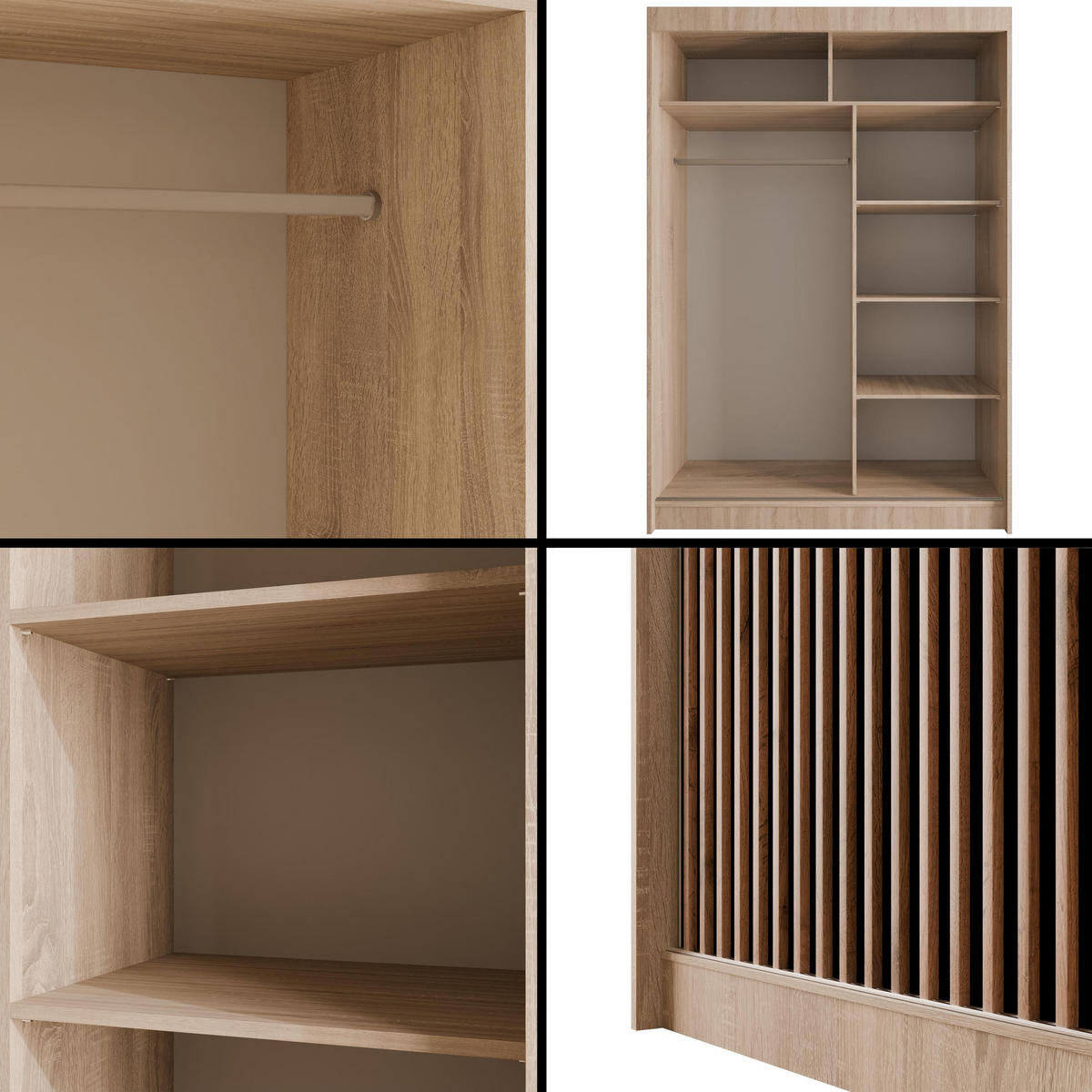 KLEIDERSCHRANK mit Lamel-Schiebetüren VILANv2 - 120 cm Sonoma Eiche + Lamelle Eiche Wotan - Eiche Wotan/Sonoma Eiche, Holzwerkstoff (120/215/61cm) - ALTDECOR