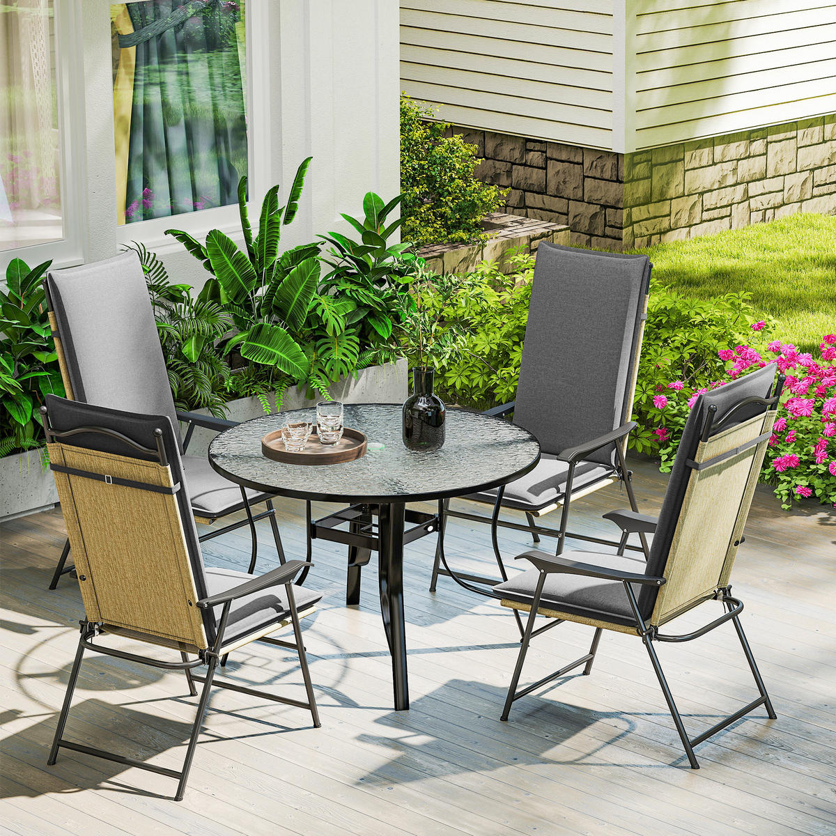 GARTENSTUHLKISSEN-SET DE-17724 Grau - Dunkelgrau, Textil (50/5/124cm) - ComfortXL