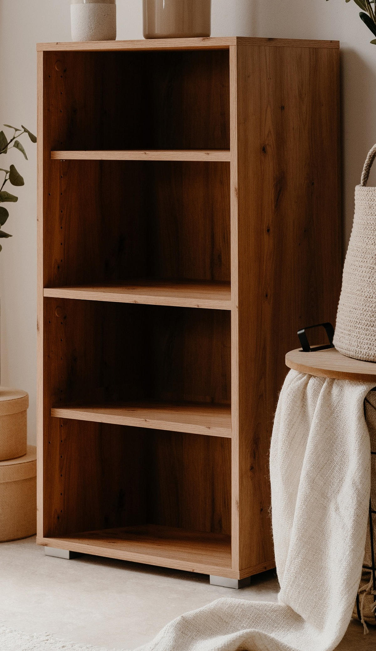 REGAL Eiche Artisan 46 x 97 cm, Standregal mit 4 variablen Fächern - Silberfarben/Eiche Artisan, Holzwerkstoff/Kunststoff (46/96.5/33.5cm) - Furn.Design