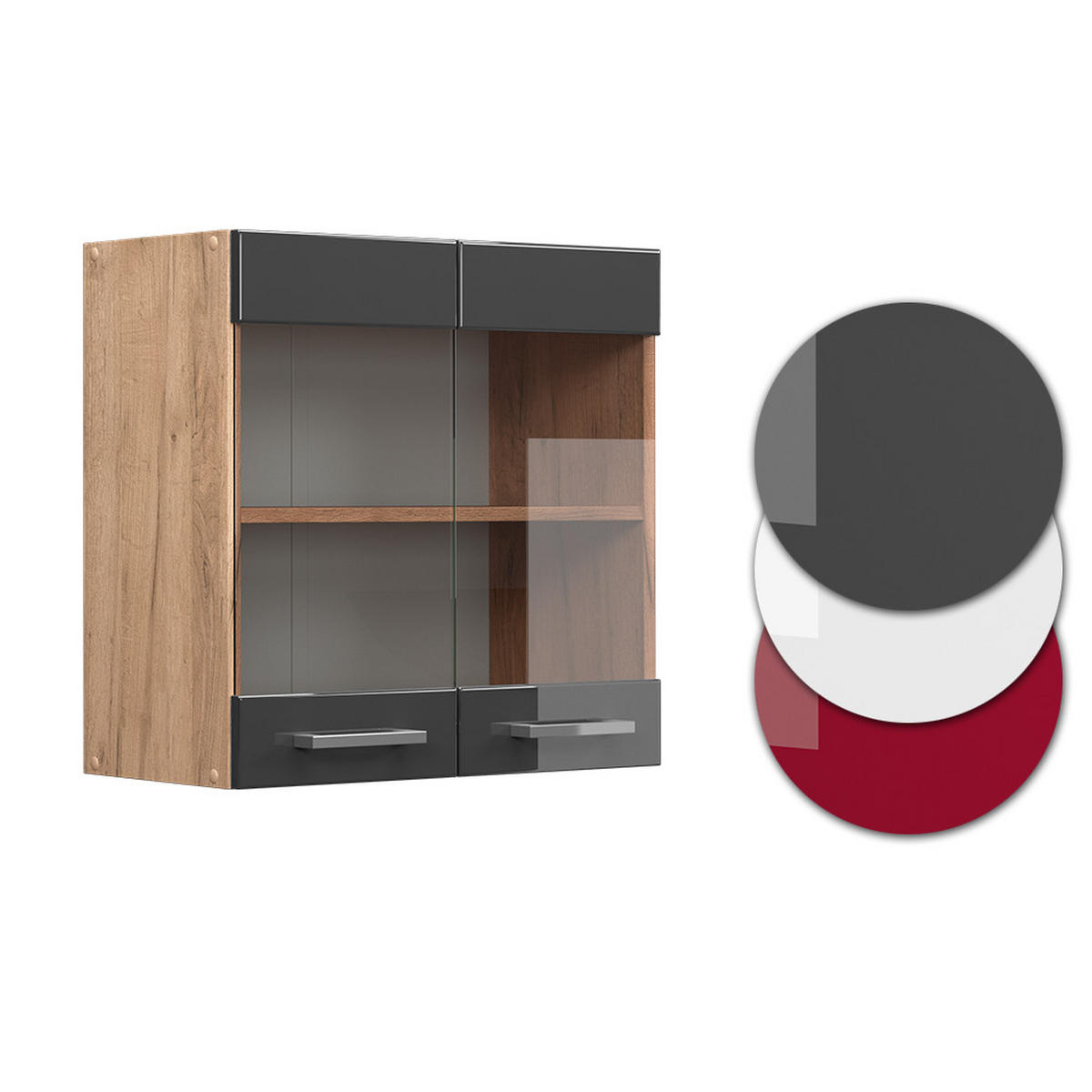KÜCHENGLASSCHRANK R-Line Anthrazit Hochglanz 60 cm - Honigeiche/Schwarz Hochglanz, Holzwerkstoff (60/60/31cm) - Vicco