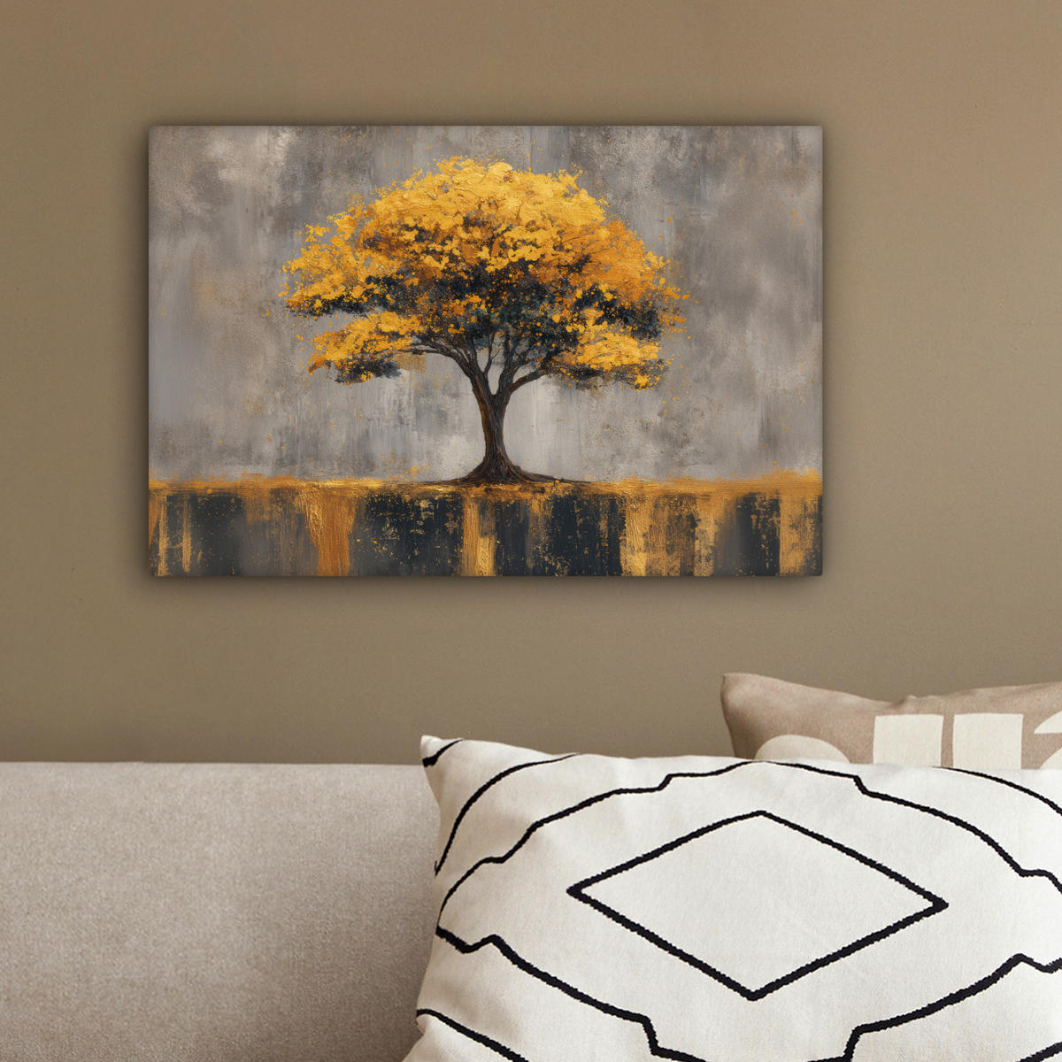 LEINWANDBILD Baum - Blätter - Gold - Abstrakt Deko Schlafzimmer 30x20 cm - Grau, Textil (30/20cm) - MuchoWow