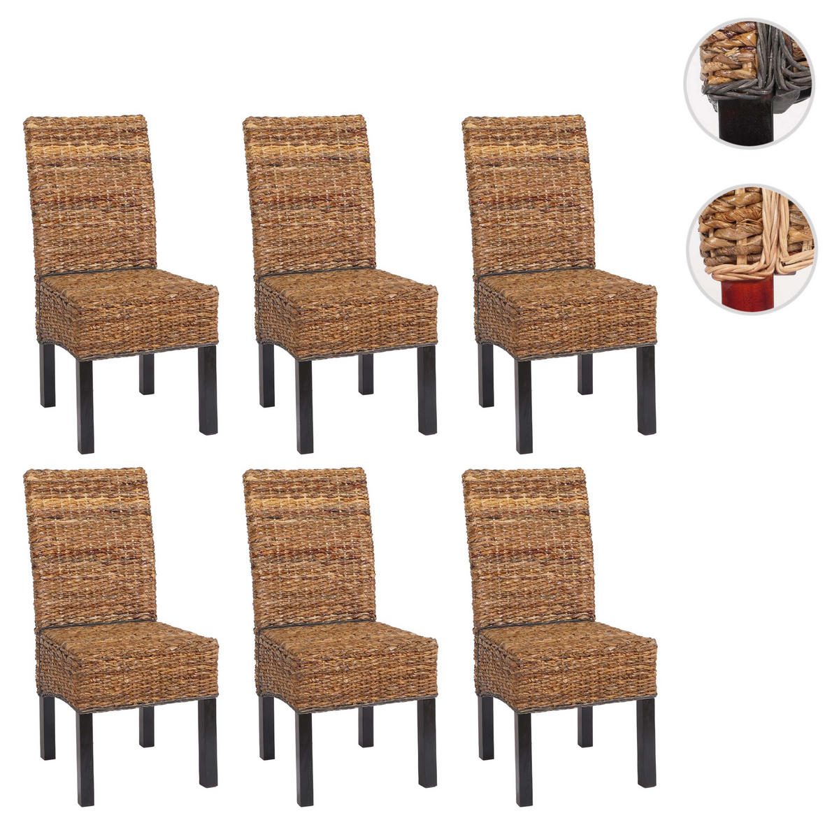 ESSZIMMERSTUHL 6er-Set Korbstuhl Stuhl Malibu Bananengeflecht 96x46x41cm Sitzhöhe 46cm hell mit Kissen - Hellbraun, Kunststoff (46/96/41cm) - CHEFGASTRO