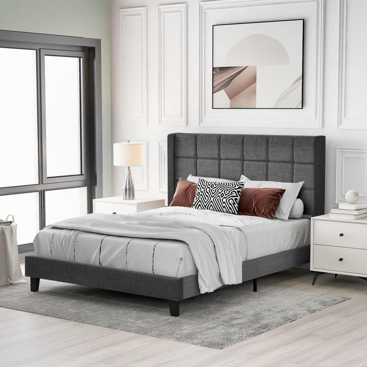 POLSTERBETT 140/200 cm in Grau Leinen - Grau, Holz/Textil (140/200cm) - KOMHTOM