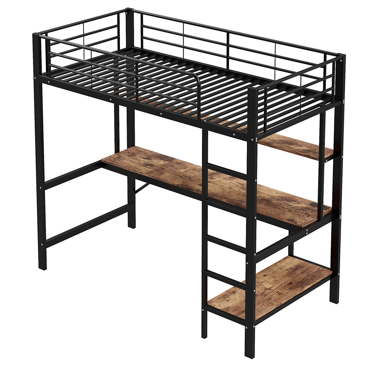 HOCHBETT 90/200 cm Schwarz aus Metall mit Schreibtisch - Schwarz, Metall (90/200cm) - OKMYHOME