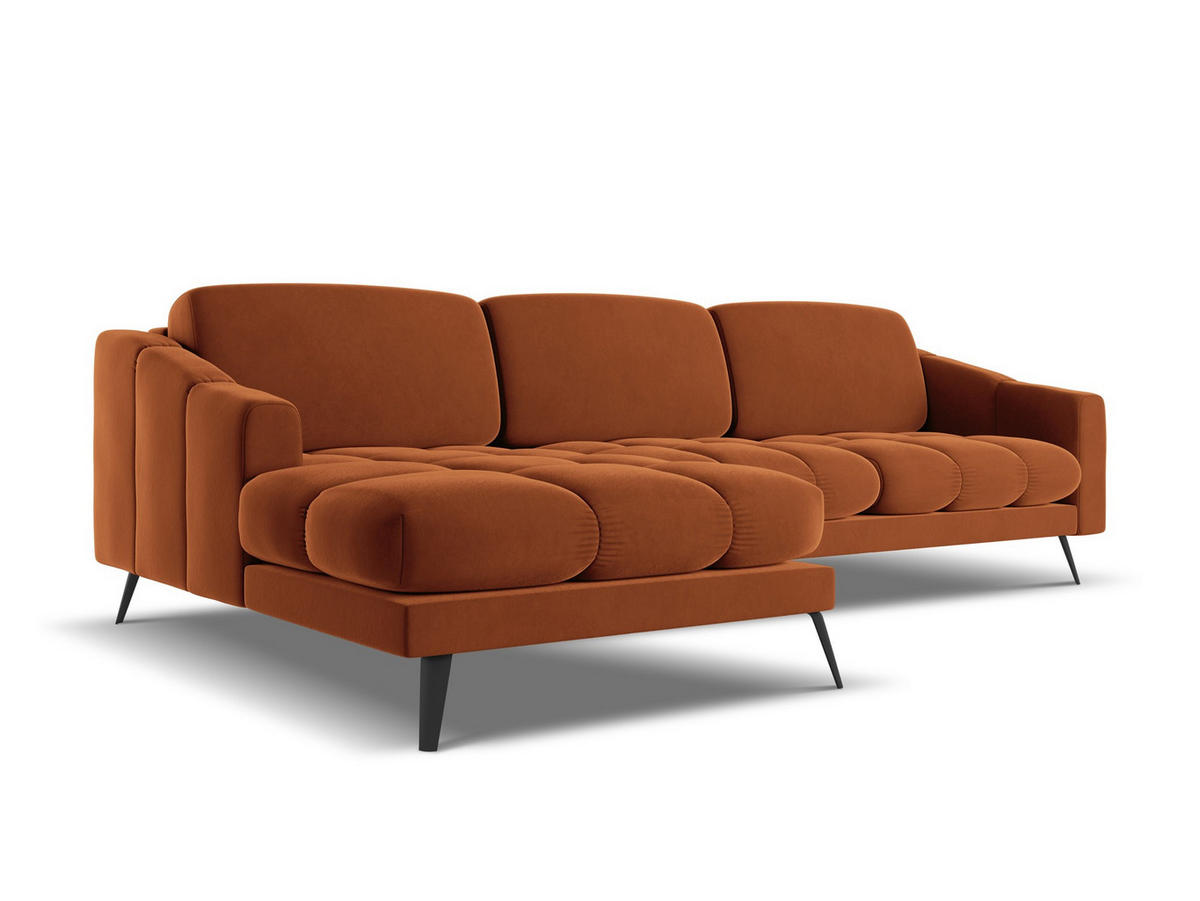 ECKSOFA Links Samt Stoff Orange - Terra cotta/Schwarz, Textil/Metall (160/264cm) - Makamii