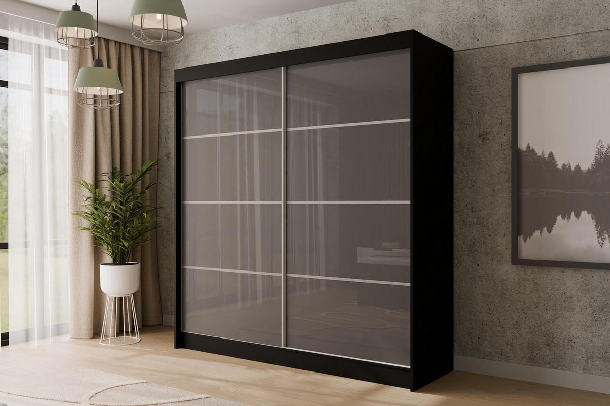 KLEIDERSCHRANK PEKA III - 200 cm - Schwarz|Grau - Schwarz/Grau, Holzwerkstoff (200/215/61cm) - ALTDECOR