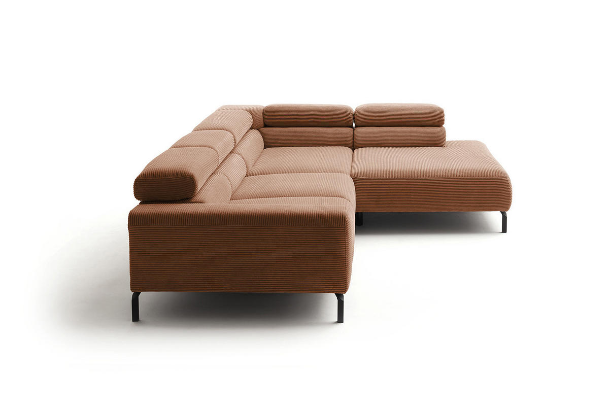 ECKSOFA DELIA Braun Cord - Dunkelbraun/Schwarz, Textil/Metall (312/219cm) - KAWOLA