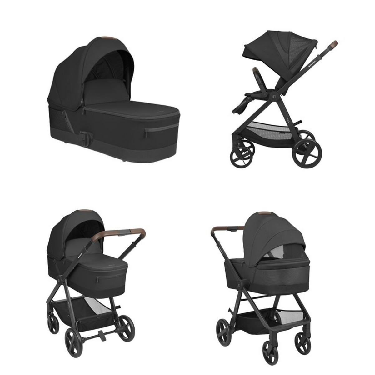KOMBIKINDERWAGEN Mia 3 in 1 schwarz Babywanne Babyschale Wickeltasche Matratze - Schwarz, Metall (72/53/99cm) - Kikka boo